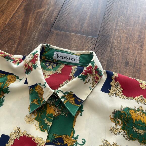 Versace Shirt Womens XL Multicolor Baroque Print Allover Button Down - Picture 4 of 11